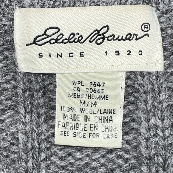 Eddie Bauer Mens Wool Crew Neck‎ Sweater Gray Size Medium Ribbed Y2K Vintage - Picture 8 of 10